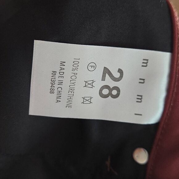 NWT MNML Men Leather Flare Denim Jeans Size 28 Burgundy - Picture 9 of 10